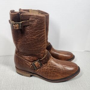 Vintage Shoe Company Size 8.5 M Boots Brown Leather Distressed Moto Combat